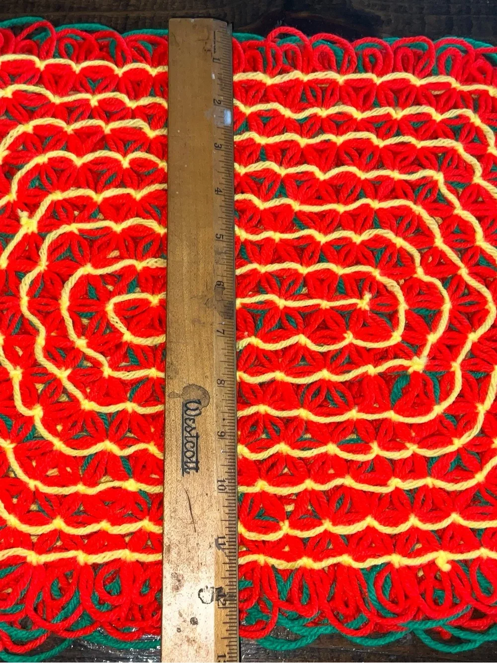 Vintage Lot of 4 Crocheted Placemats Bright Orange Green